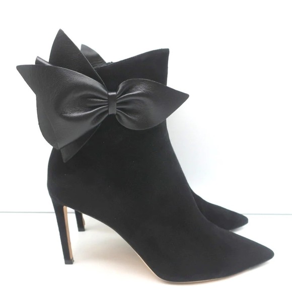 Jimmy Choo Kassidy Bow Ankle Boots Black Suede Size 39 Pointed Toe High Heel - Picture 2 of 10
